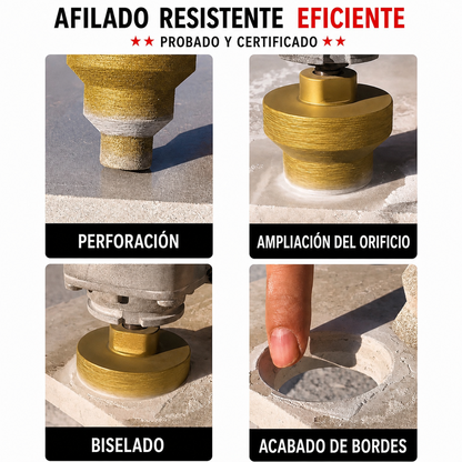 Broca Diamantada para Ampliar y Biselar Agujeros de 3 Niveles 20-35-50 mm (Accesorios Incluidos)