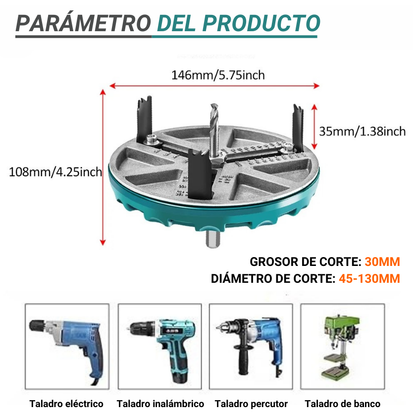 Multifuncional herramienta abreagujeros ajustable - Diámetro de corte: 45-130 mm