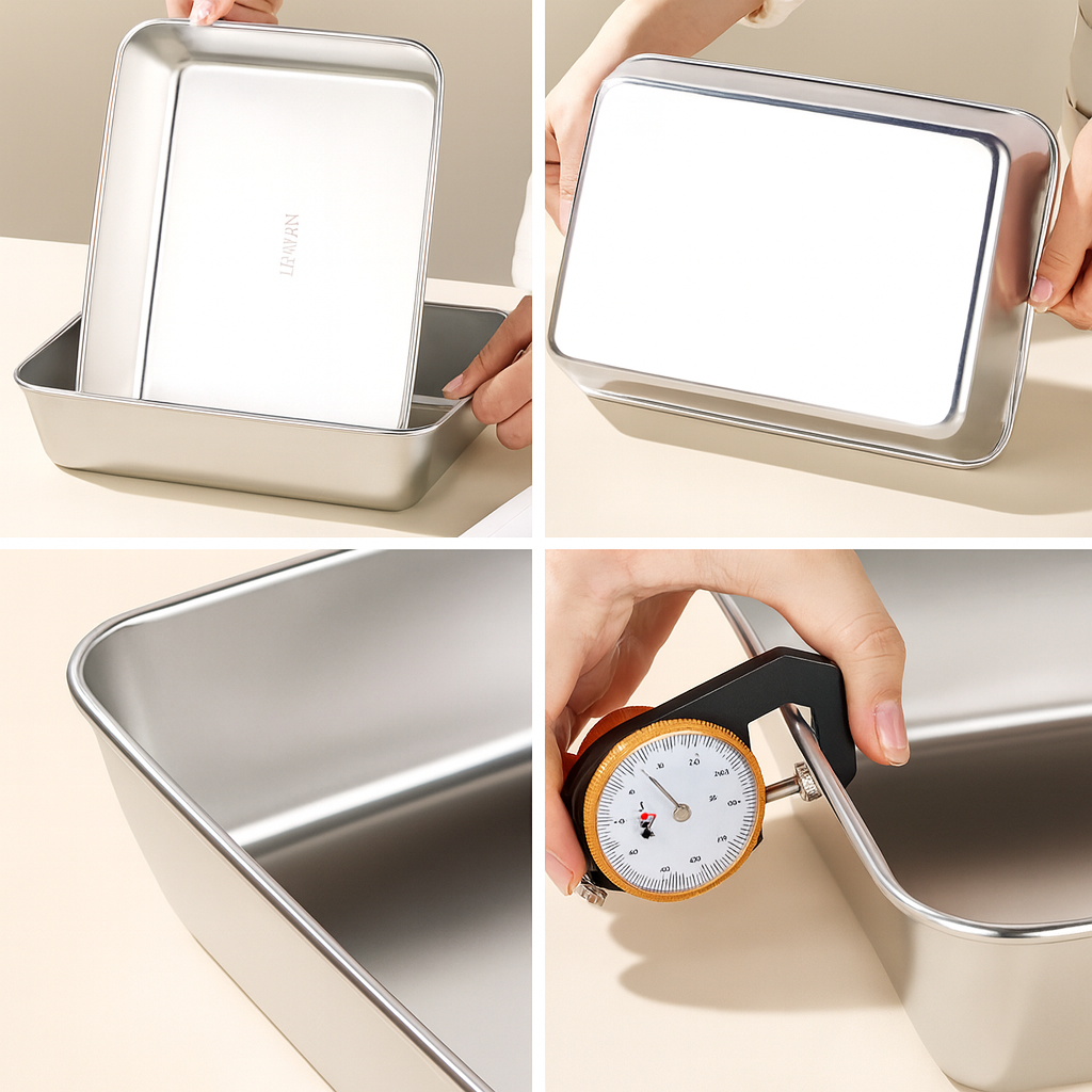 Bandeja de Acero Inoxidable 304 con Tapa Hermética (2.1 L – 25.2 × 19.4 × 5.7 cm)