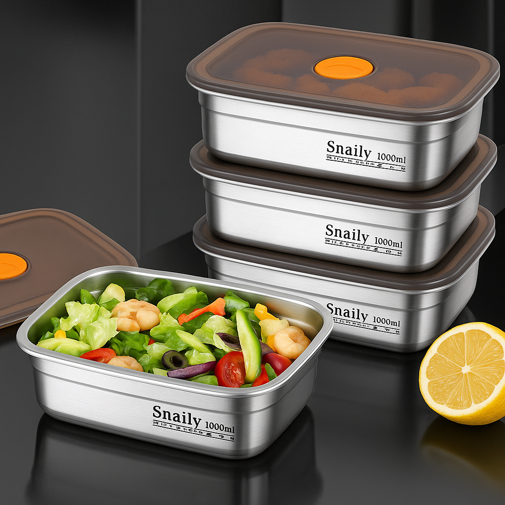 Recipiente para alimentos de acero inoxidable 316 con tapa al vacío (20* 14 * 6 cm)