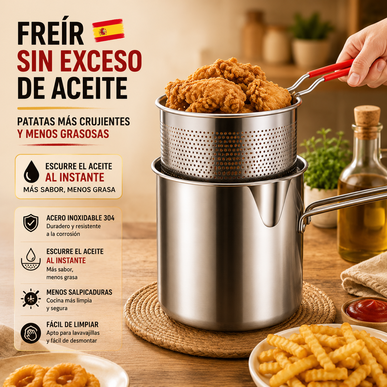 70% DE DESCUENTO | Sartén Multifuncional De Acero Inoxidable 304, Sartén Con Filtro Para Ahorrar Aceite