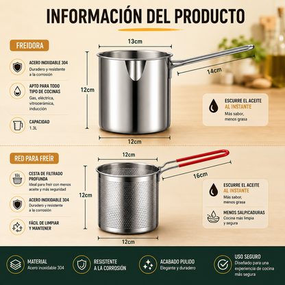 70% DE DESCUENTO | Sartén Multifuncional De Acero Inoxidable 304, Sartén Con Filtro Para Ahorrar Aceite