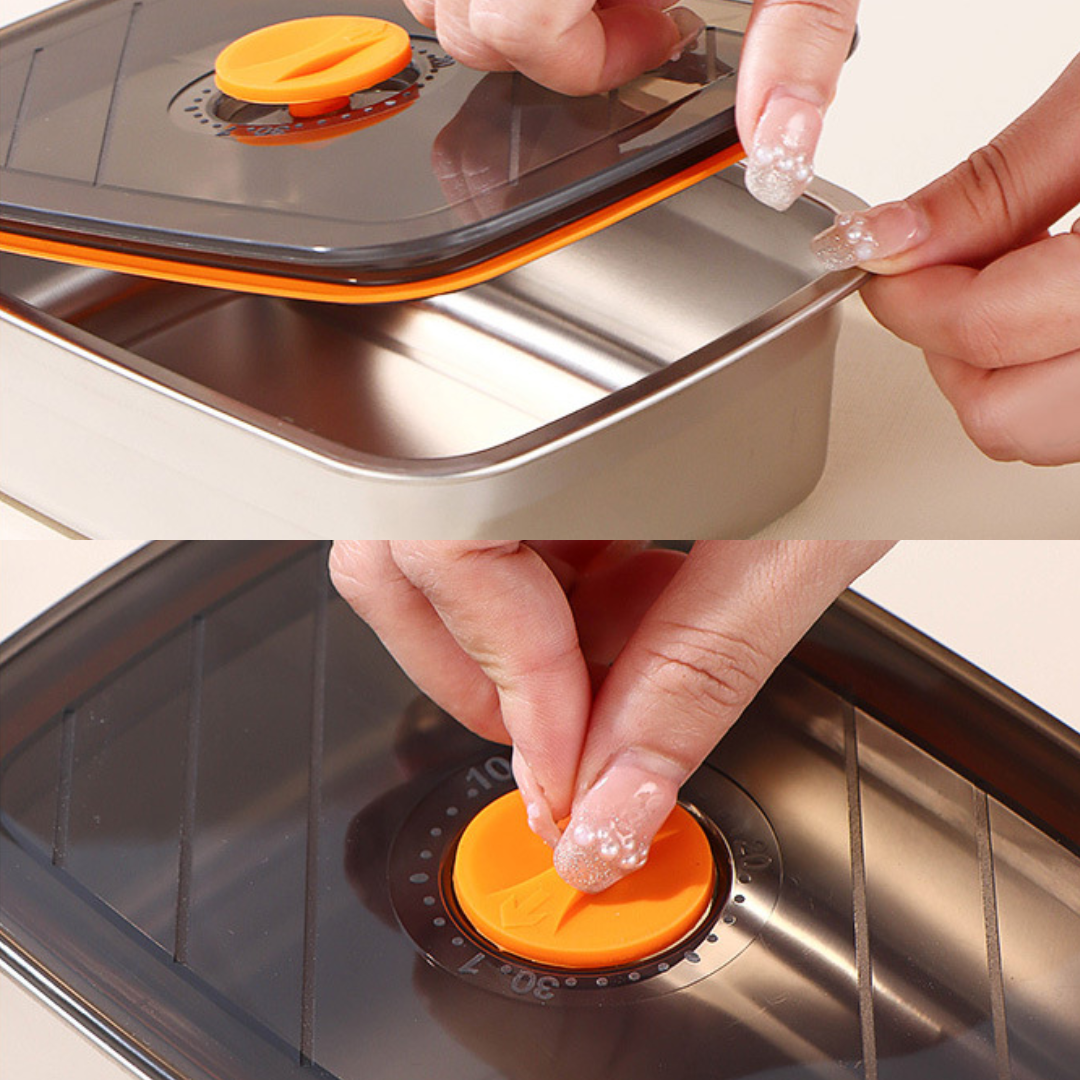 Recipiente Grande Para Alimentos Al Vacío De Acero Inoxidable Antibacteriano De 1500ml (19 x 14 x 8cm)