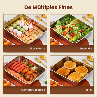 Juego de 3 cajas de acero inoxidable para alimentos (30 x 24 x 6 cm)