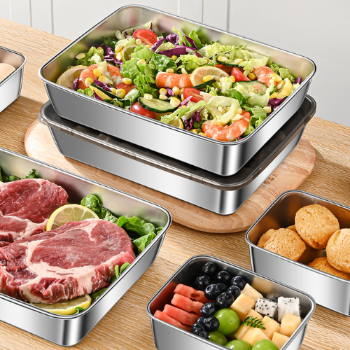 Juego de 3 cajas de acero inoxidable para alimentos (25 x 20 x 6 cm)✓