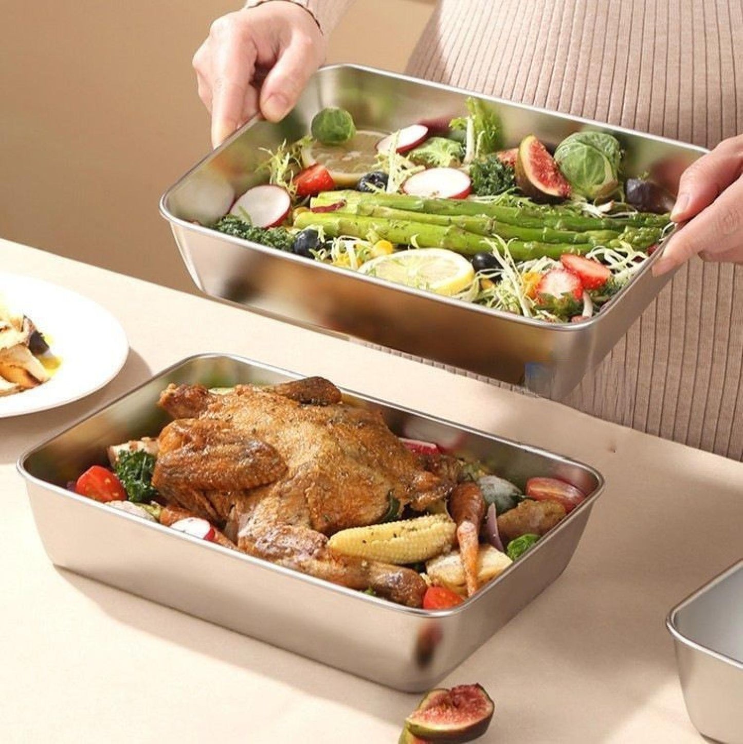 Juego De 2 Cajas Para Tapa De Bandeja De Servicio De Acero Inoxidable.
