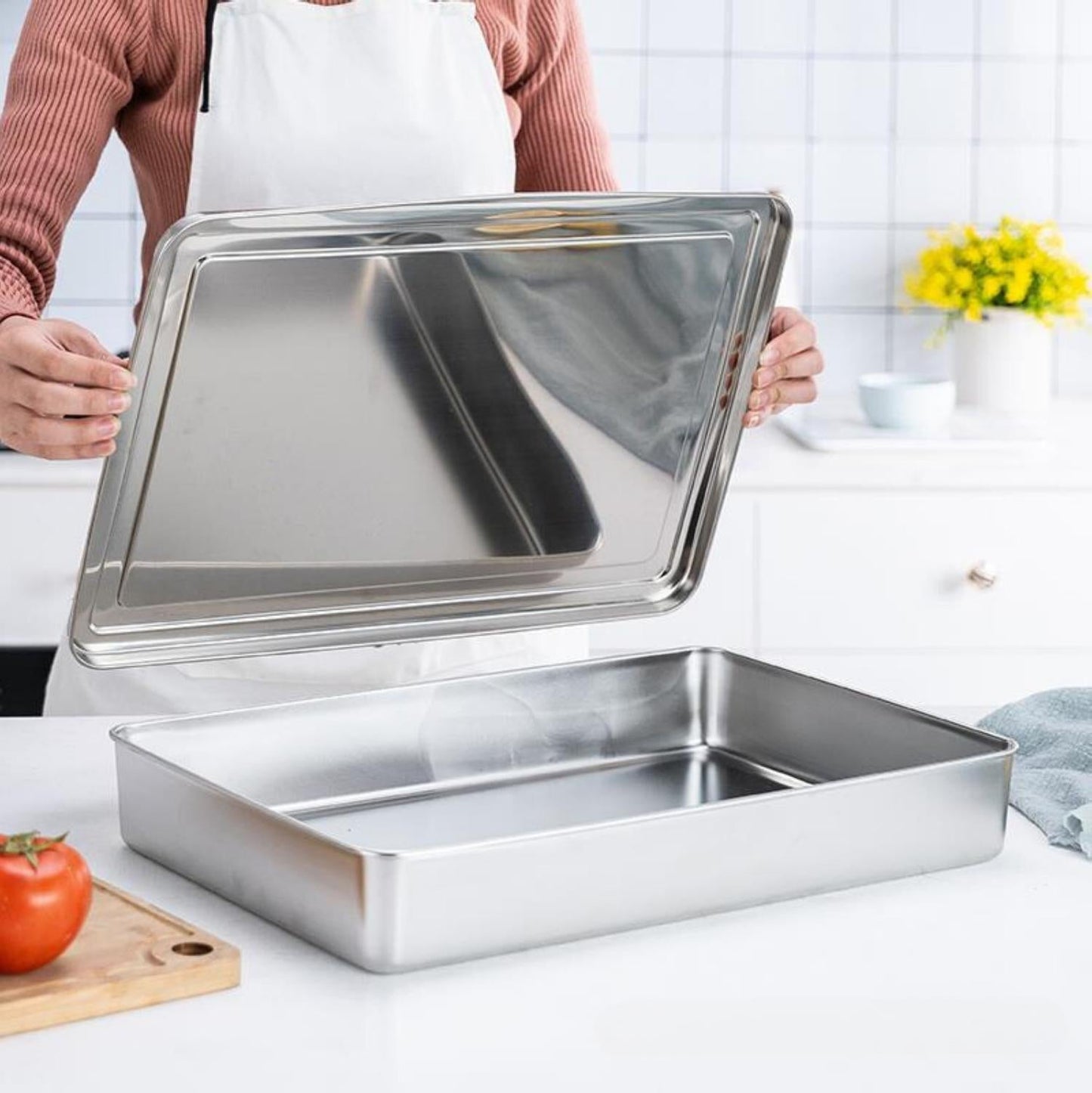 Juego De 2 Cajas Para Tapa De Bandeja De Servicio De Acero Inoxidable.