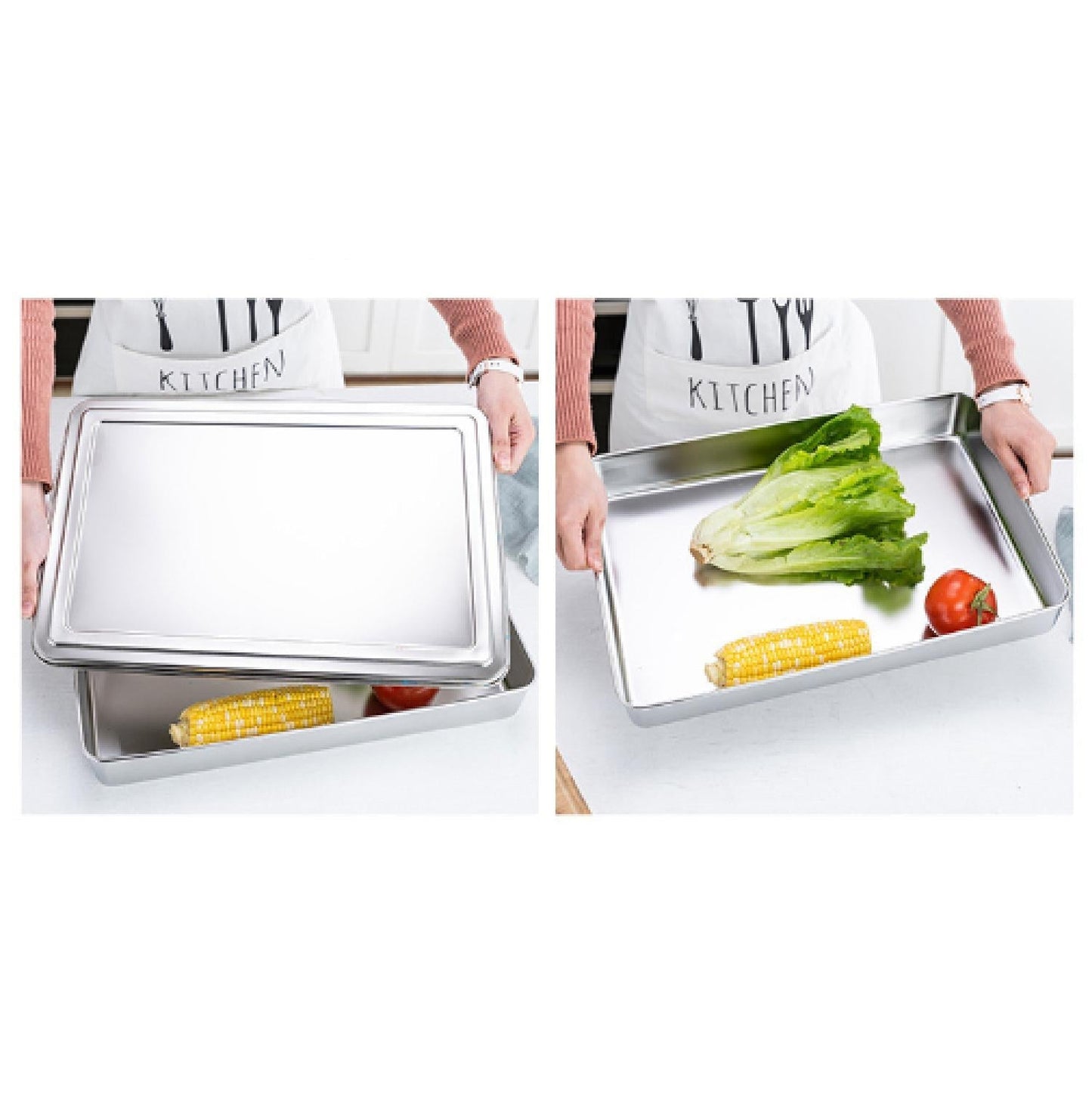 Juego De 2 Cajas Para Tapa De Bandeja De Servicio De Acero Inoxidable.