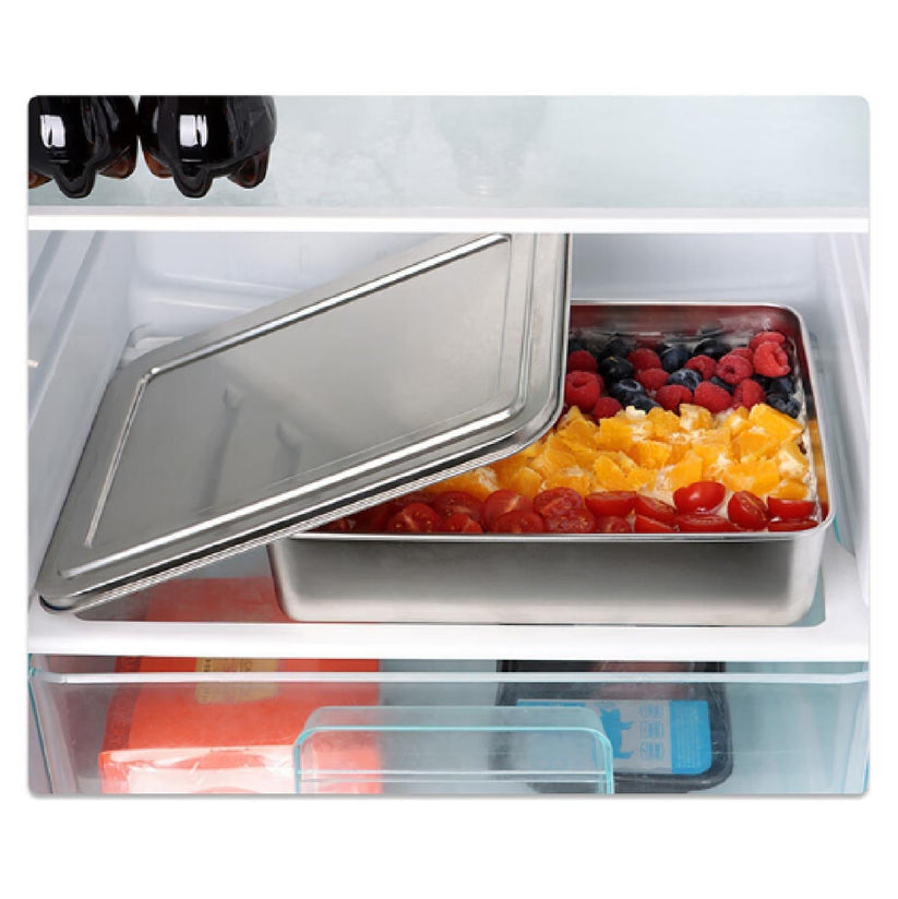 Contenedor de alimentos de acero inoxidable 304 (22 x 15 x 6 cm) con tapa de acero inoxidable