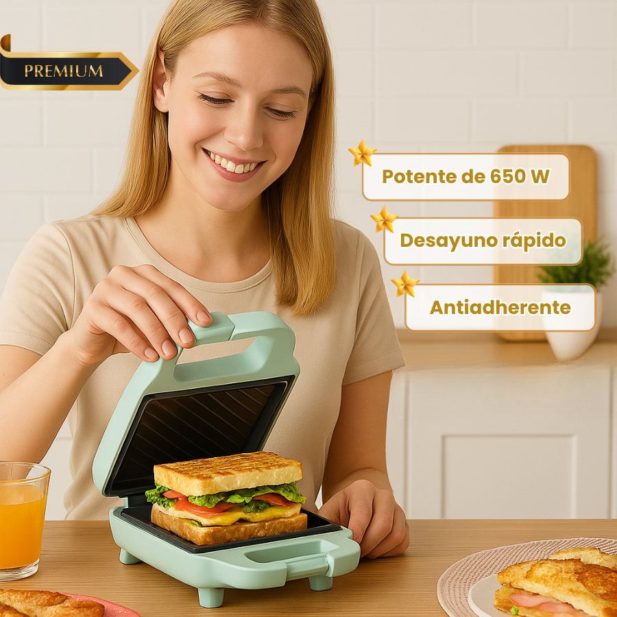Máquina de hacer sándwiches compacta y antiadherente con una potencia de 650W