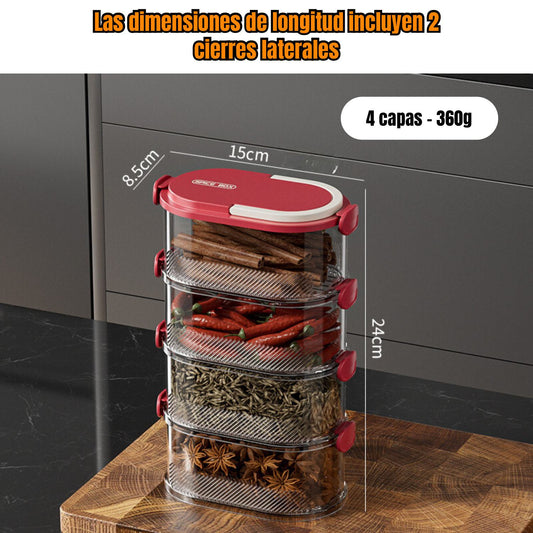 Caja de condimentos de varias capas con tapa hermética, apilable (L)
