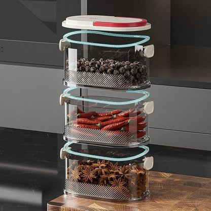 Caja de condimentos de varias capas con tapa hermética, apilable (L)