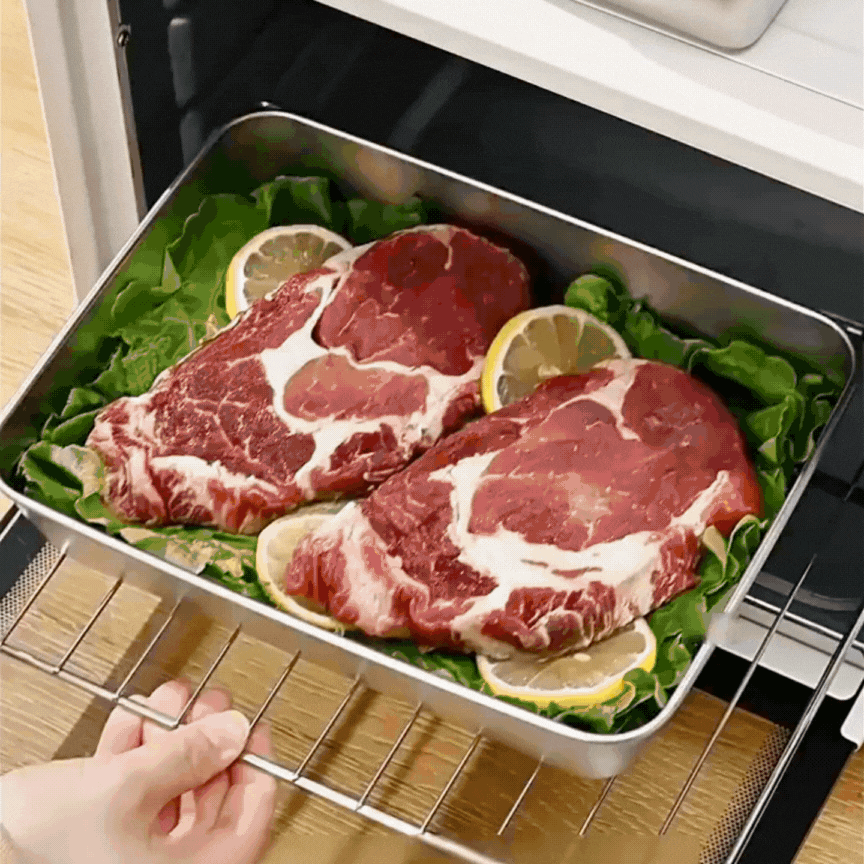 Juego de 3 cajas de acero inoxidable para alimentos FOODY (30x24x6 cm)