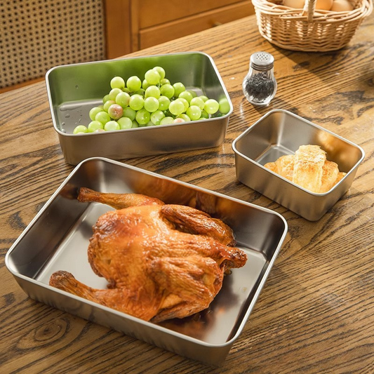 Juego de 3 cajas de acero inoxidable para alimentos (25 x 20 x 6 cm)