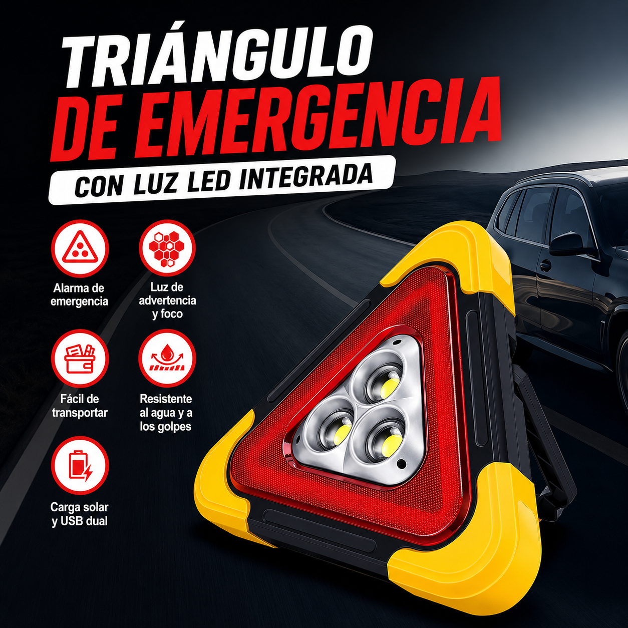 Triángulo De Advertencia LED Para Automóvil 3 En 1