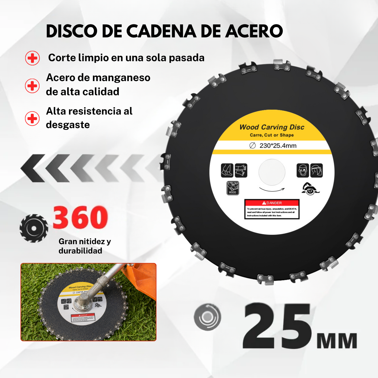 70% DE DESCUENTO| Disco de cadena de acero premium — corta césped y tallos de madera de una sola pasada (Accesorios Incluidos)