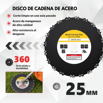 70% DE DESCUENTO| Disco de cadena de acero premium — corta césped y tallos de madera de una sola pasada (Accesorios Incluidos)