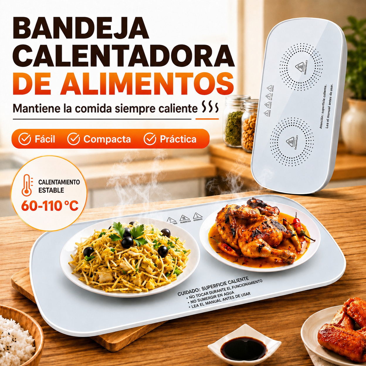 Placa Calentadora de Alimentos 3 en 1 – Calentador, Descongelador y Secado de Alimentos