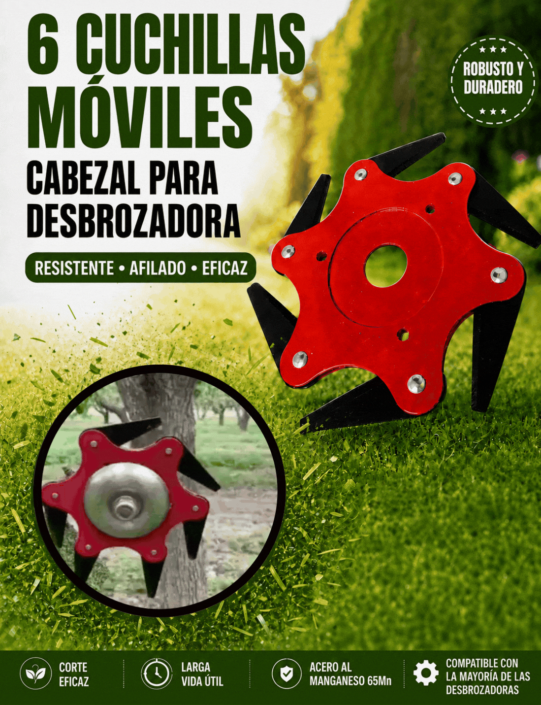 70% DE DESCUENTO | Lama Para Césped Con 6 Dientes De Acero (Accesorios Incluidos)