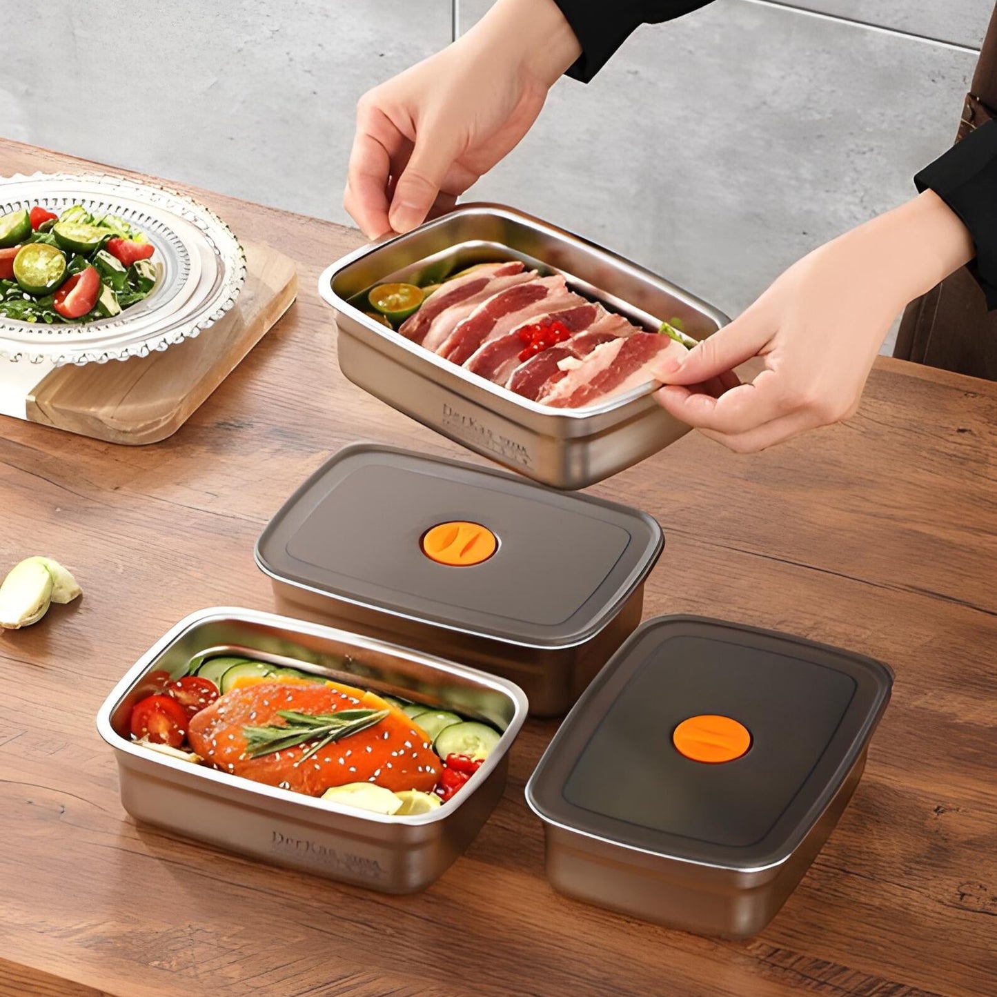 Recipiente para alimentos de acero inoxidable 316 con tapa al vacío (19 x 13,5 x 5,5 cm) (LTT)