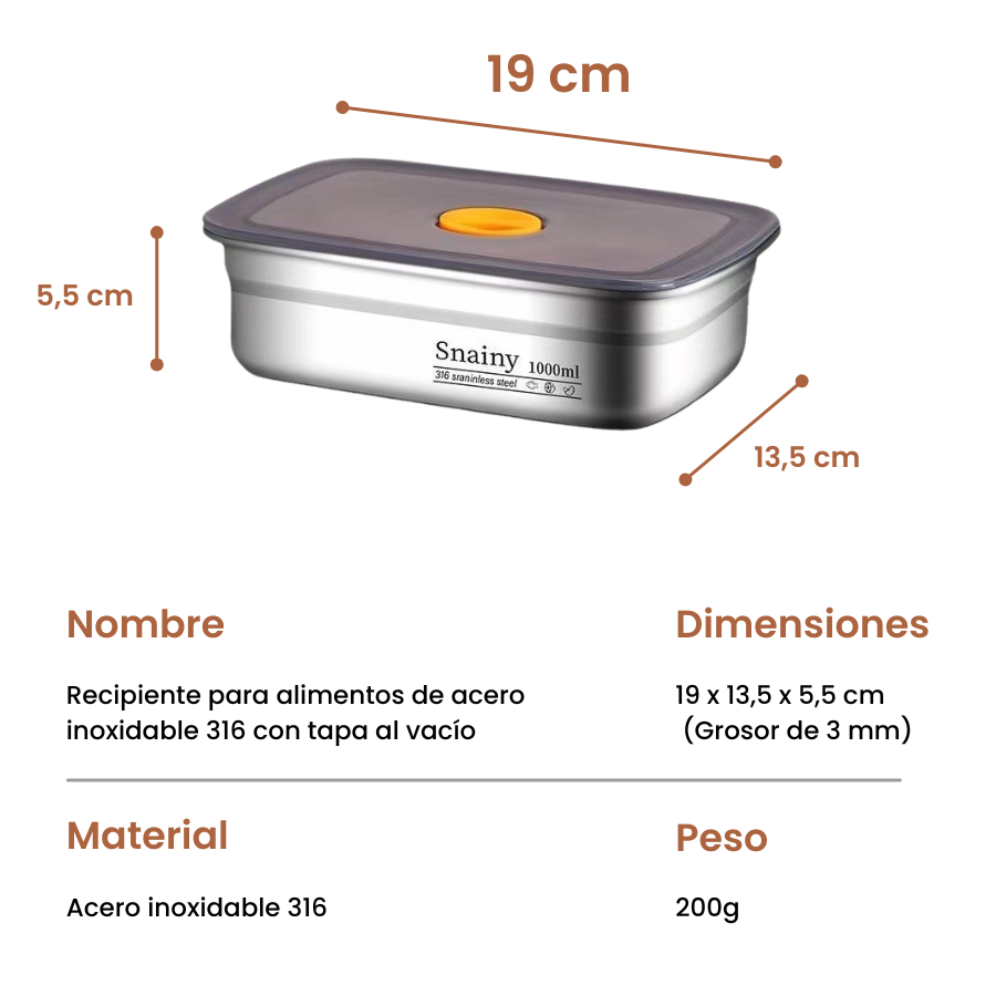 🇪🇸 Recipientes para alimentos de acero inoxidable alemán 316 con tapa al vacío