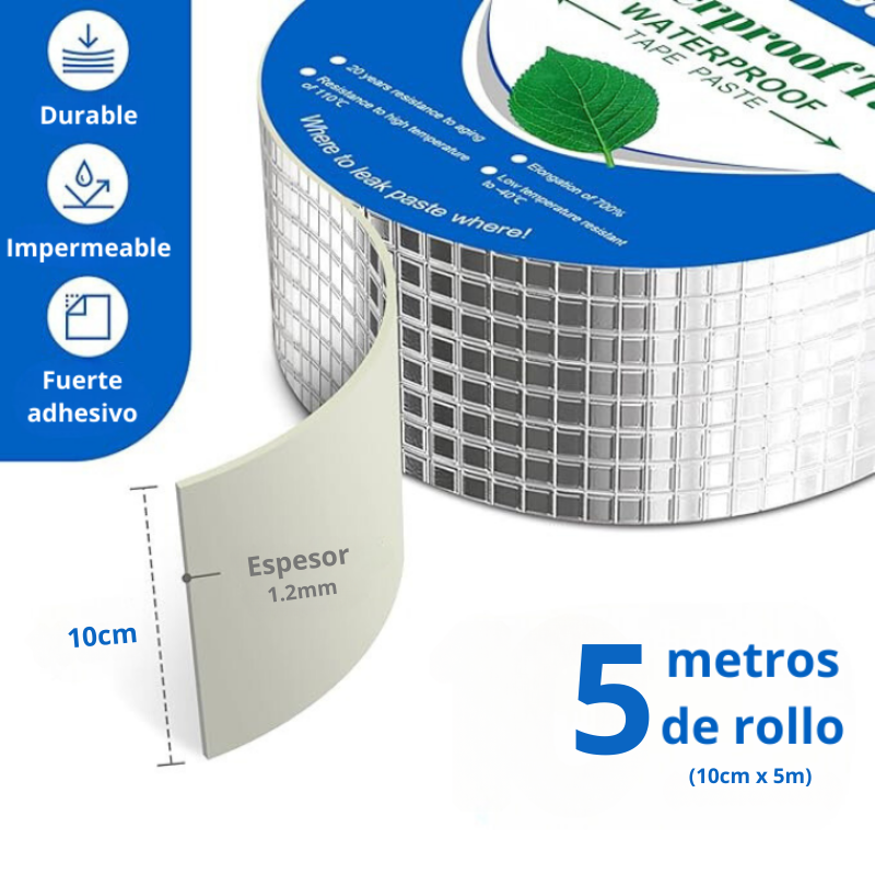 Cinta Butílica con Aluminio – Impermeable, Súper Adhesiva, Duradera 30 Años – (10cm x 5m x 1,2mm)