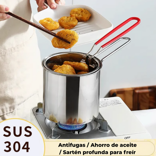 Sartén Multifuncional De Acero Inoxidable 304, Sartén Con Filtro Para Ahorrar Aceite