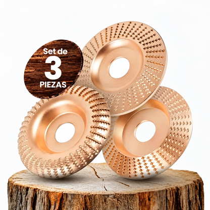 70% DE DESCUENTO | Set de 3 discos de desbaste de acero al carbono resistente para madera (Plano - Curvo - Inclinado)