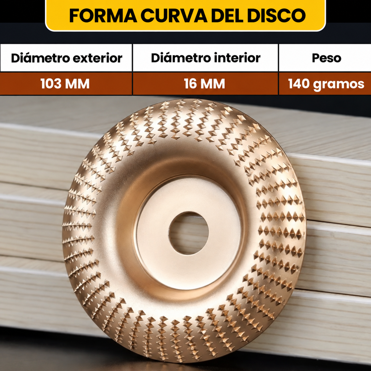 70% DE DESCUENTO | Set de 3 discos de desbaste de acero al carbono resistente para madera (Plano - Curvo - Inclinado)