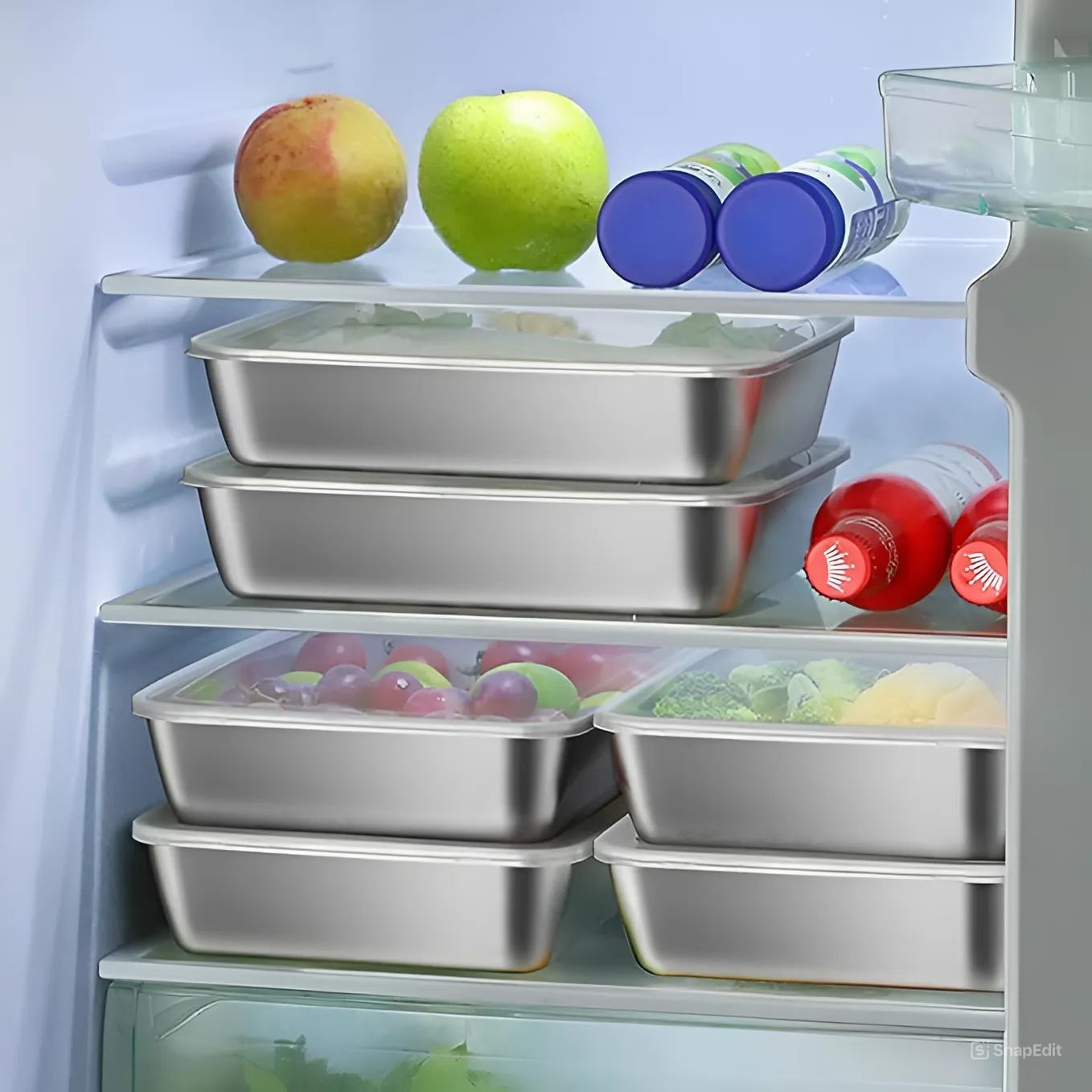 Juego de 3 cajas de acero inoxidable para alimentos FOODY (30x24x6 cm)