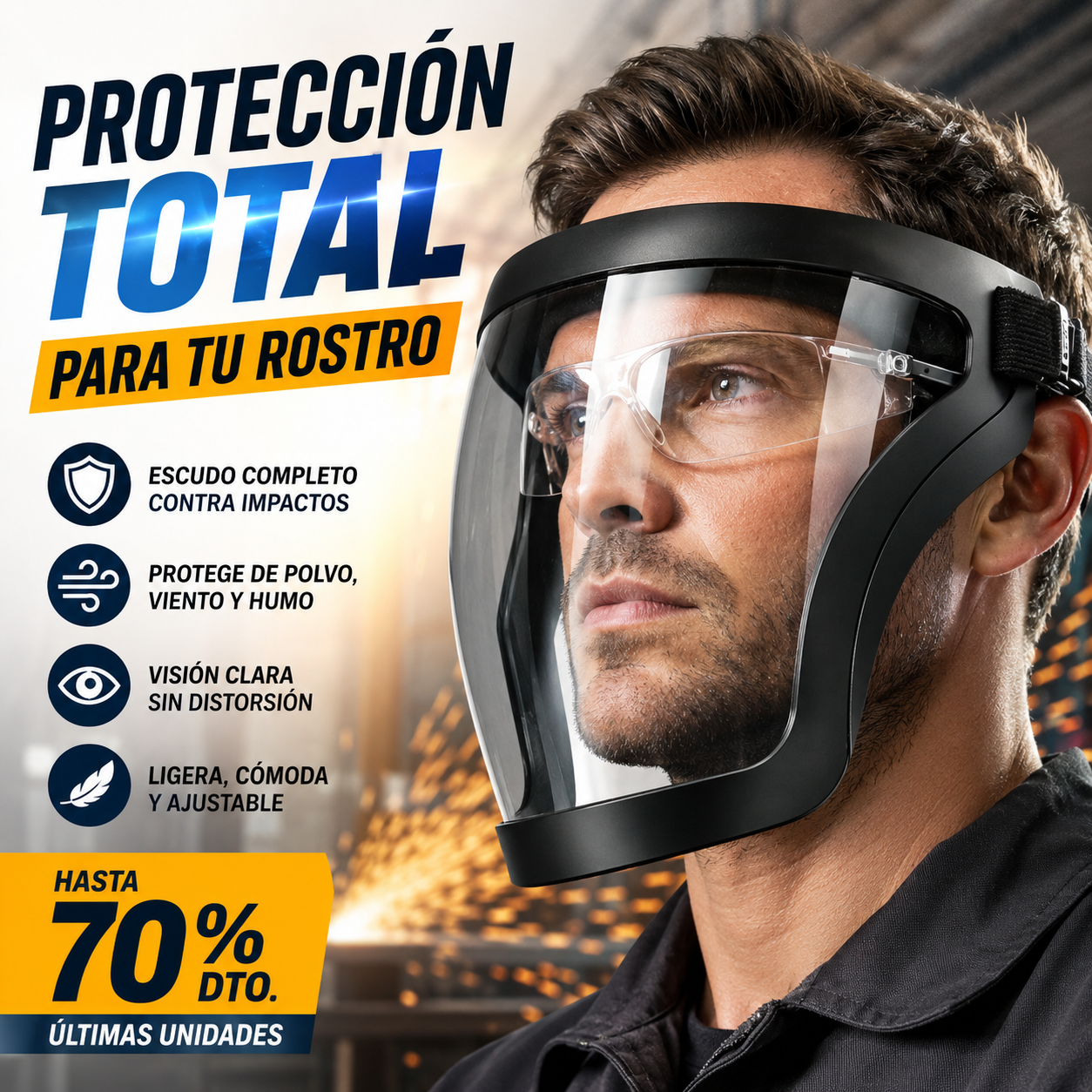 70% DE DESCUENTO | La visera protege la cara, los ojos y las vías respiratorias durante el trabajo