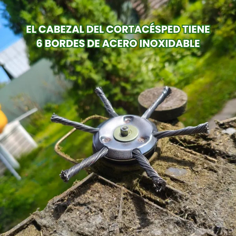 El cabezal del cortacésped tiene 6 bordes de acero inoxidable